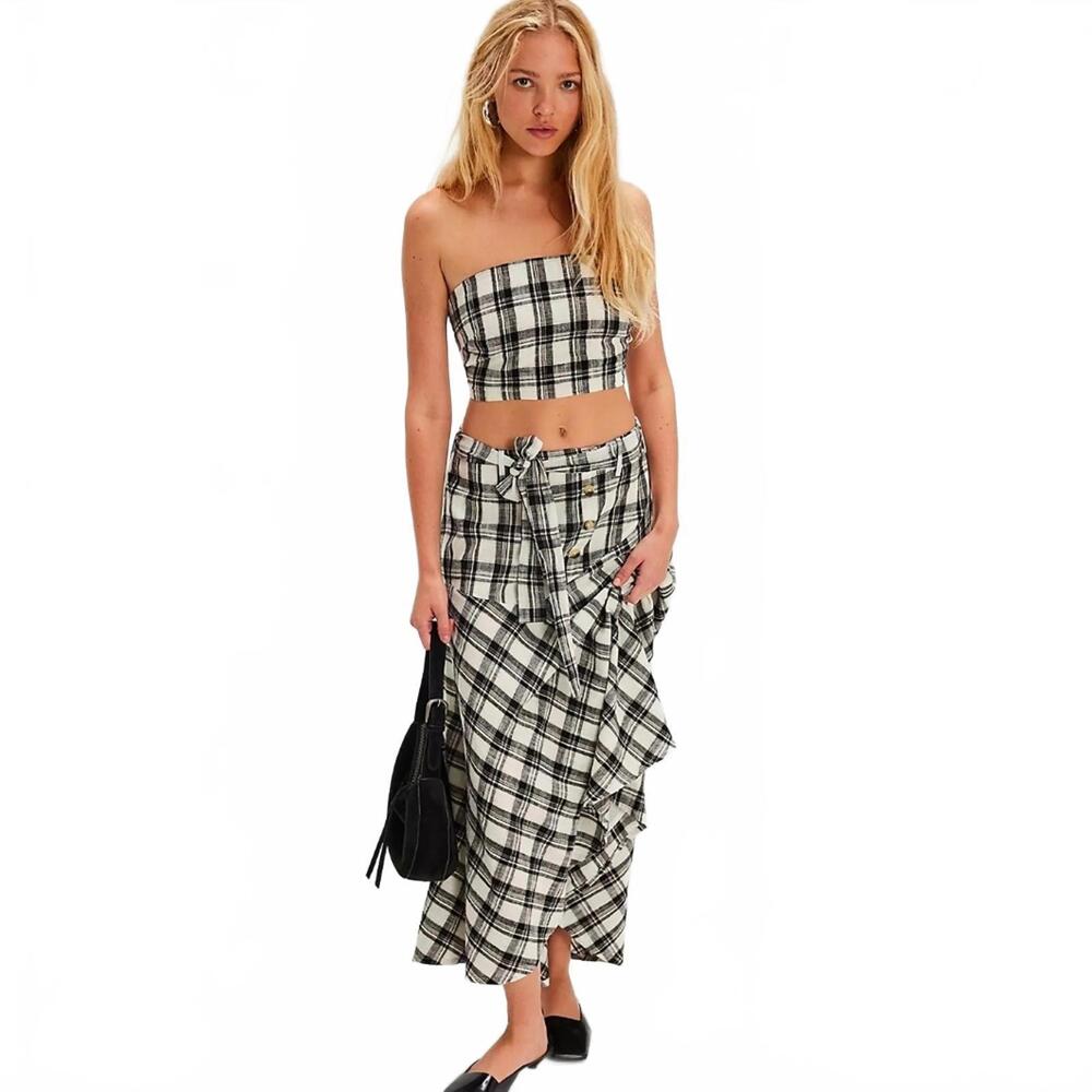 $168 Free People After You Set Plaid features cropped strapless top  SzL #1226